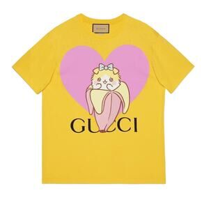 NWT Gucci Heart Bananya Print Cotton T-shirt In Yellow Size XS